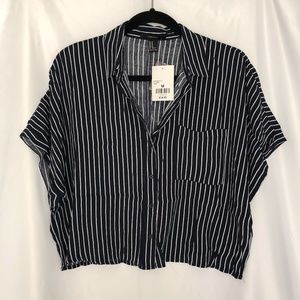 Navy-Blue Striped Boxy Pocket Shirt